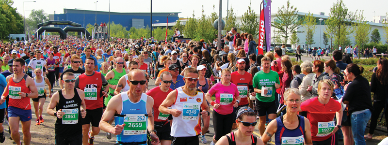 Marathon runners mid-race in Milton Keynes